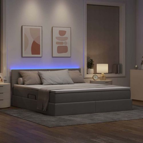 Легло с място за съхранение и LED Таупе 160 x 200 cm текстил