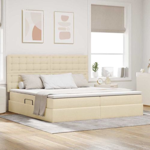 Легло с място за съхранение и LED Кремав 200 x 200 cm Полиестер