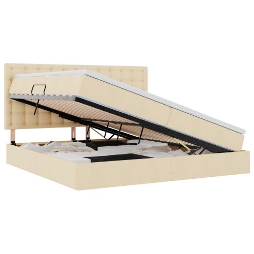 Легло с място за съхранение и LED Кремав 200 x 200 cm Полиестер