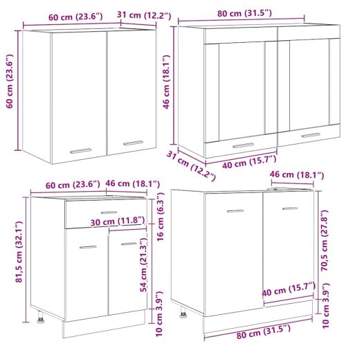Комплект кухненски шкафове с чекмедже Lyon 4 pcs Сив сонома