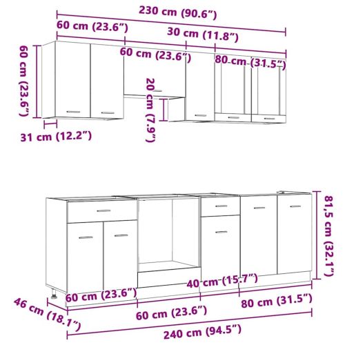 Комплект кухненски шкафове с чекмедже Lyon 8 pcs Сив Сонома