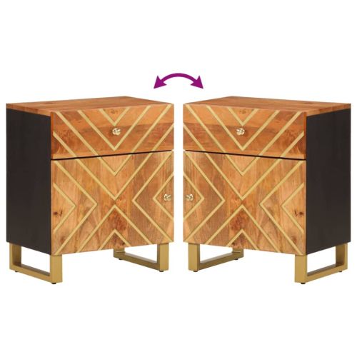 Нощно шкафче, кафяво и черно, 50x33x60 см, мангово дърво масив