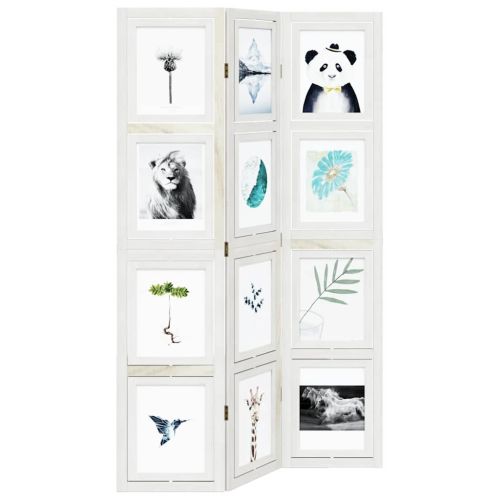 Разделител за стая, 3 панела, бял, дърво пауловния масив