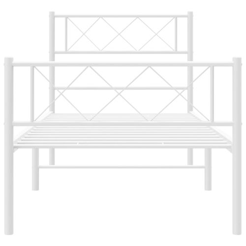 Метална рамка за легло с горна и долна табла, бяла, 90x200 см
