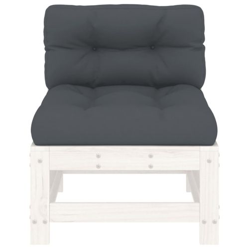 Среден диван с възглавници, бял, борово дърво масив