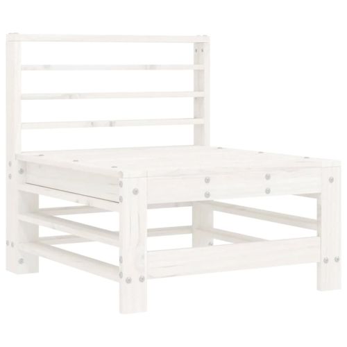 Среден диван с възглавници, бял, борово дърво масив