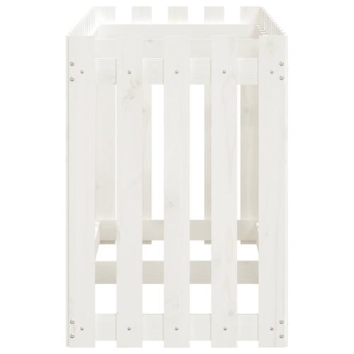 Градинска леха с дизайн на ограда бяла 150x50x50 см бор масив