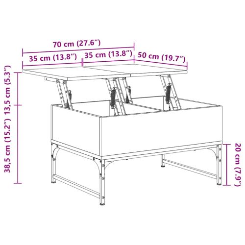 Кафе маса, кафяв дъб, 70x50x40 см, инженерно дърво и метал
