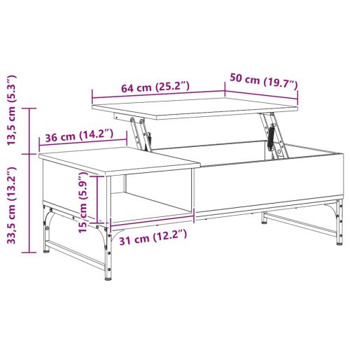 Кафе маса, опушен дъб, 100x50x35 см, инженерно дърво и метал
