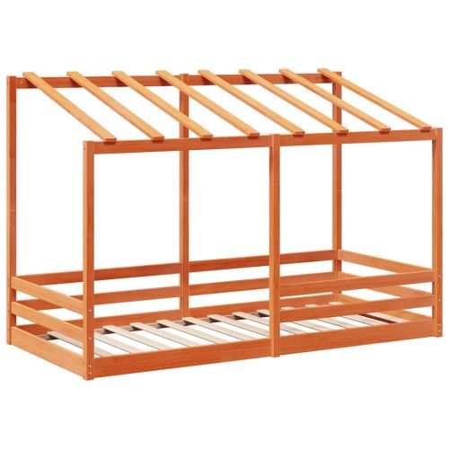 Детско легло с покрив, восъчнокафяво, 80x200 см, бор масив