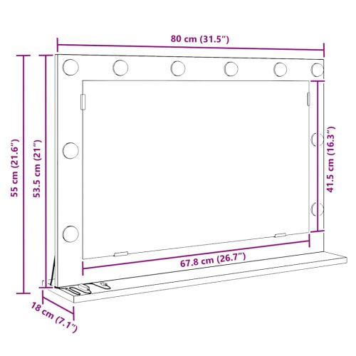 Огледало за грим Правоъгълна Димян дъб 80 x 55 x 18 см