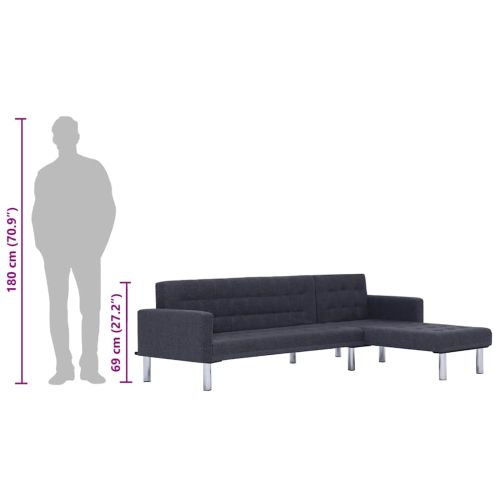 L-образен разтегателен диван, тъмносив, полиестер