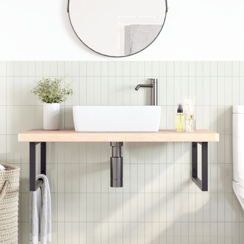 Стенен рафт за мивка, стомана и масивно дърво дъб