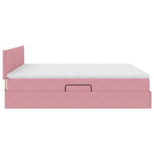 Легло с място за съхранение и LED Розово 160 x 200 cm Кадифе