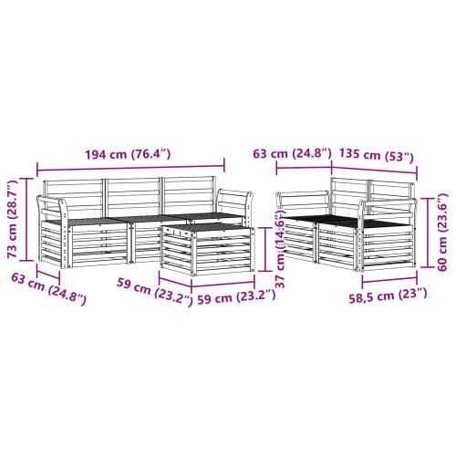 Комплекти дивани 6 pcs Естествен Солидно акациево дърво