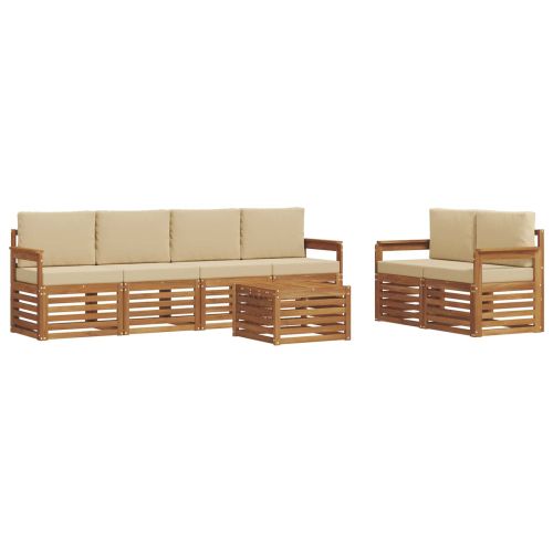 Комплект дивани за открито 7 pcs Натурален и Бежов