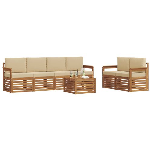Комплект дивани за открито 7 pcs Натурален и Бежов