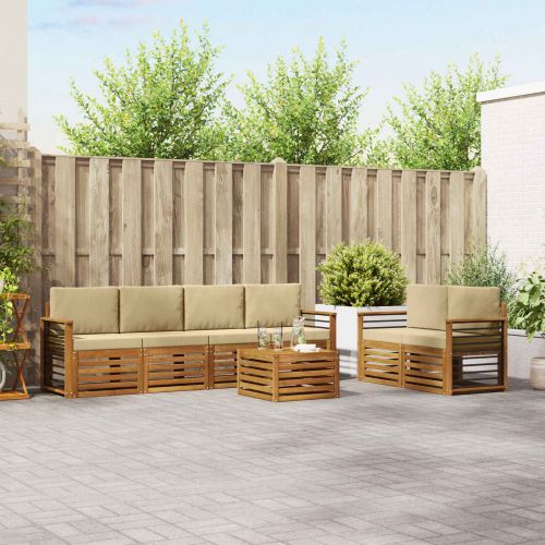 Комплект дивани за открито 7 pcs Натурален и Бежов