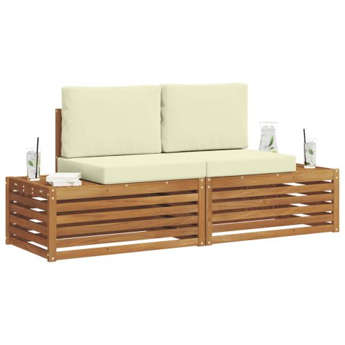 Комплект дивани за открито 2 Брой Натурален и Крема