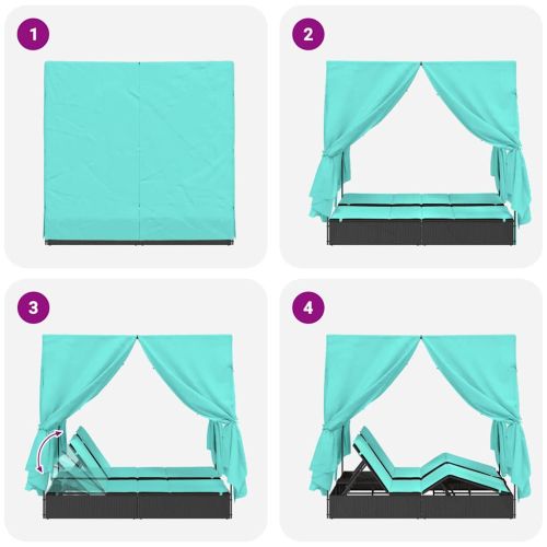 Двойно шезлонг С завеси Тюркоаз 205 x 129 x 200 см полиратан