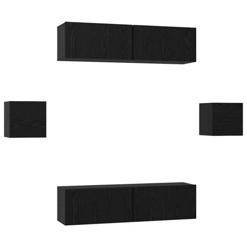 Комплект ТВ шкаф 6 pcs Черен дъб Инженерно дърво