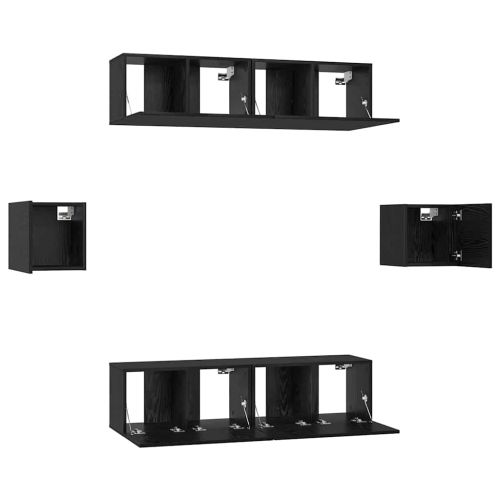 Комплект ТВ шкаф 6 pcs Черен дъб Инженерно дърво