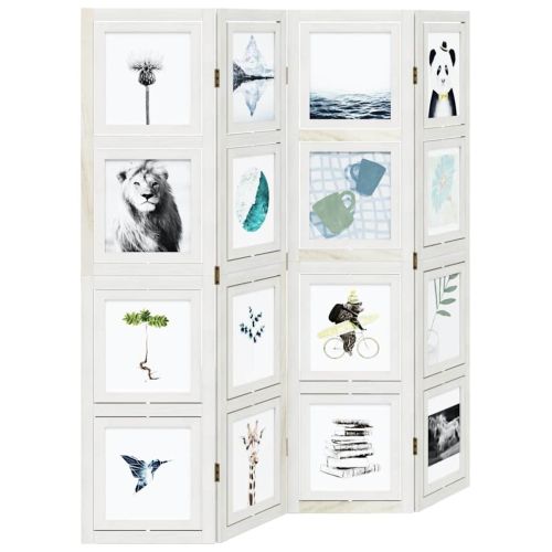 Разделител за стая, 4 панела, бял, дърво пауловния масив