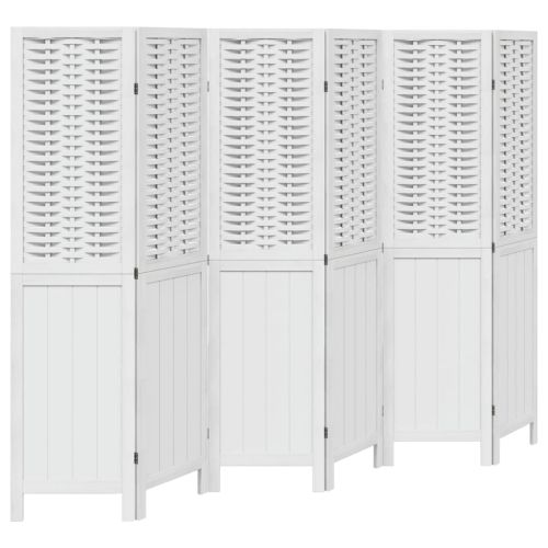 Разделител за стая, 6 панела, бял, дърво пауловния масив