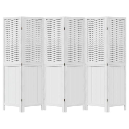 Разделител за стая, 6 панела, бял, дърво пауловния масив