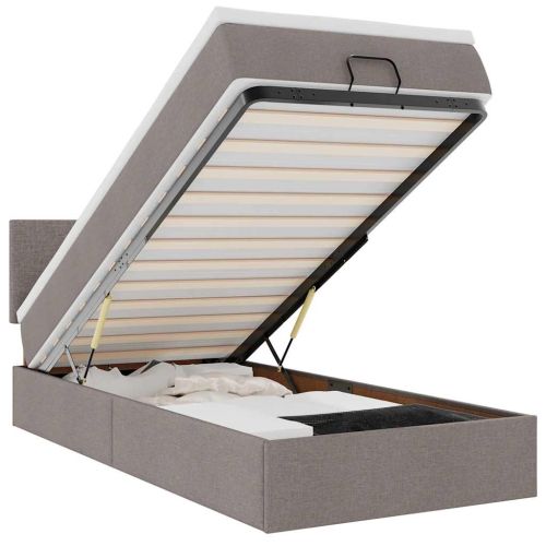 Османска легло с матрак и LED, таупе, 100x200 см, плат