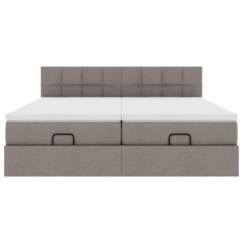 Османска легло с матрак и LED, таупе, 200x200 см, плат