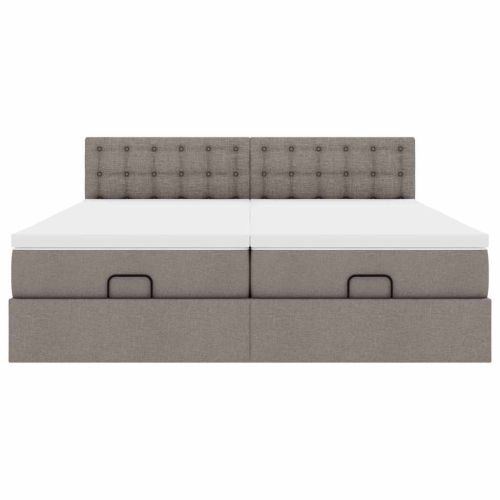 Османска легло с матрак и LED, таупе, 200x200 см, плат
