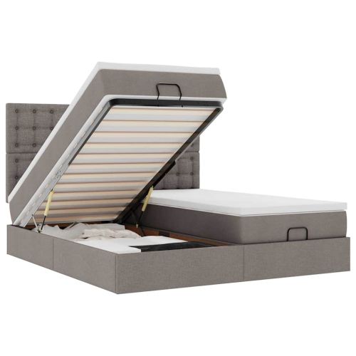 Османска легло с матрак и LED, таупе, 200x200 см, плат