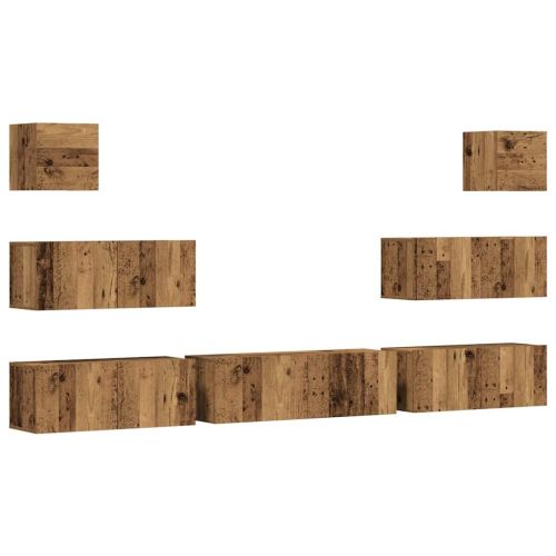 Комплект ТВ шкафове за стенен монтаж 7 части, инженерно дърво