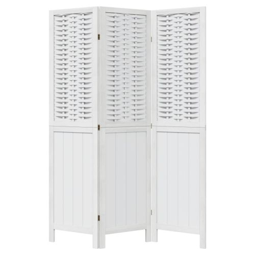 Разделител за стая, 3 панела, бял, дърво пауловния масив