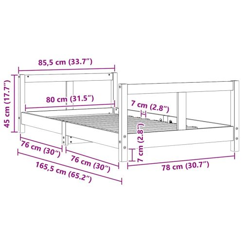 Детска рамка за легло бяла 80x160 см масивна борова дървесина