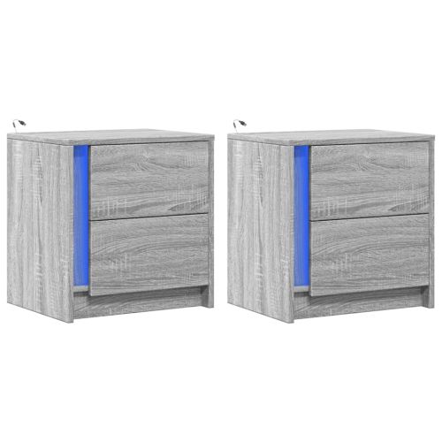 Нощни шкафчета с LED, 2 бр, сив сонома, инженерна дървесина