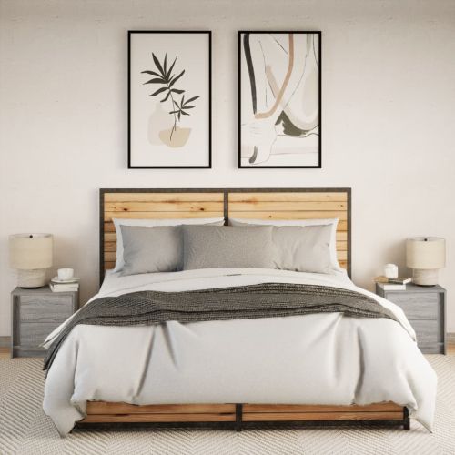 Нощни шкафчета с LED, 2 бр, сив сонома, инженерна дървесина