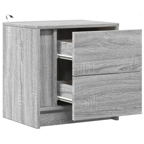 Нощни шкафчета с LED, 2 бр, сив сонома, инженерна дървесина