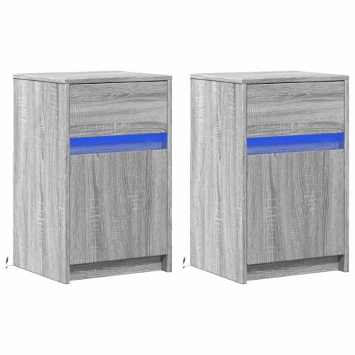 Нощни шкафчета с LED, 2 бр, сив сонома, инженерна дървесина
