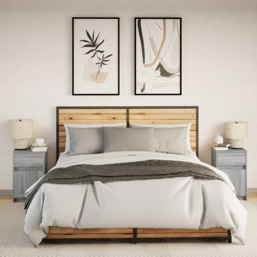 Нощни шкафчета с LED, 2 бр, сив сонома, инженерна дървесина