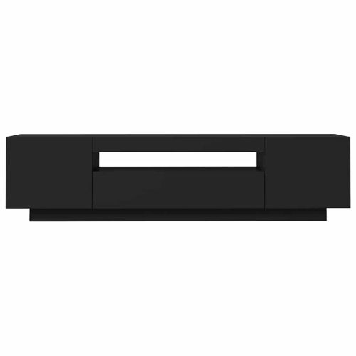 ТВ шкаф с LED осветление, черен, 160x35x40 см
