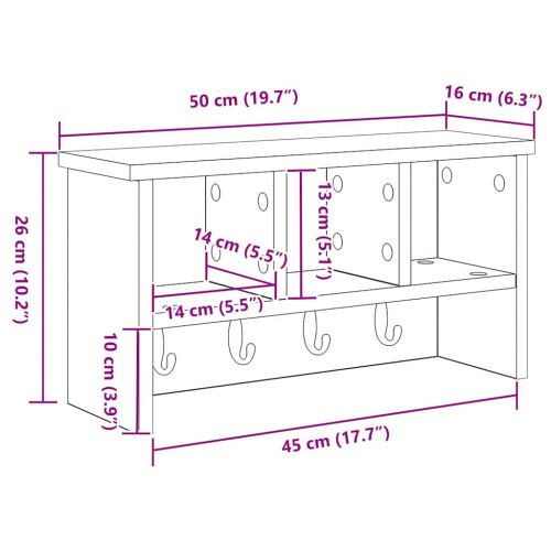 Стенен закачалка за палта с рафт Черен дъб 50 x 16 x 26 см