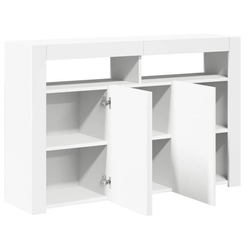 Сайдборд с LED светлини, бял, 80x35x75 см