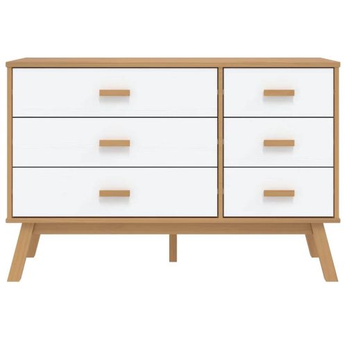 Шкаф с чекмеджета OLDEN, бяло и кафяво, борово дърво масив
