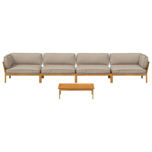 Комплект дивани Едноцветен 5 pcs Таупе Солидно акациево дърво