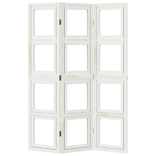 Разделител за стая, 3 панела, бял, дърво пауловния масив