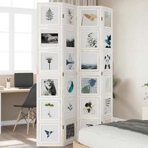 Разделител за стая, 4 панела, бял, дърво пауловния масив