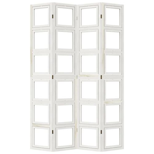 Разделител за стая, 4 панела, бял, дърво пауловния масив