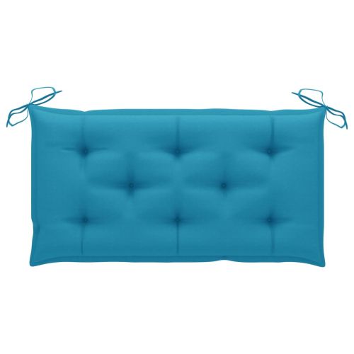 Градинска пейка със светлосиня възглавница, 112 см, тик масив